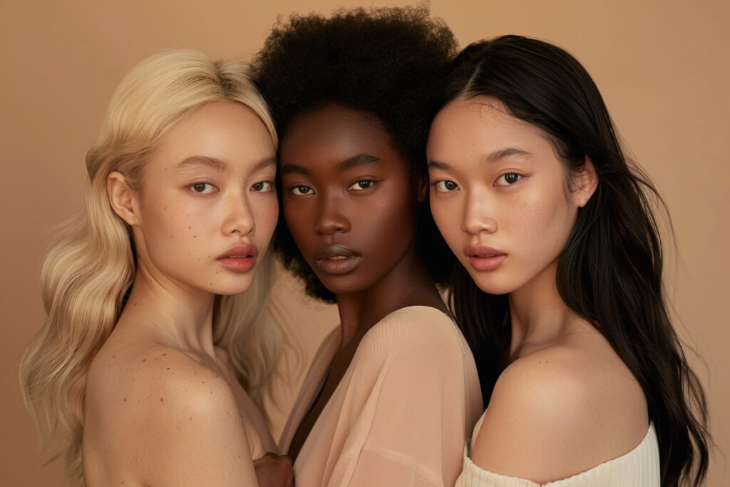 Glossie smart salon booking & management brand photo with three diverse models